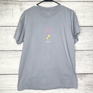 OBEY Gray Flower T-Shirt Men’s Size Medium Short Sleeve Casual Skater Tee Unisex